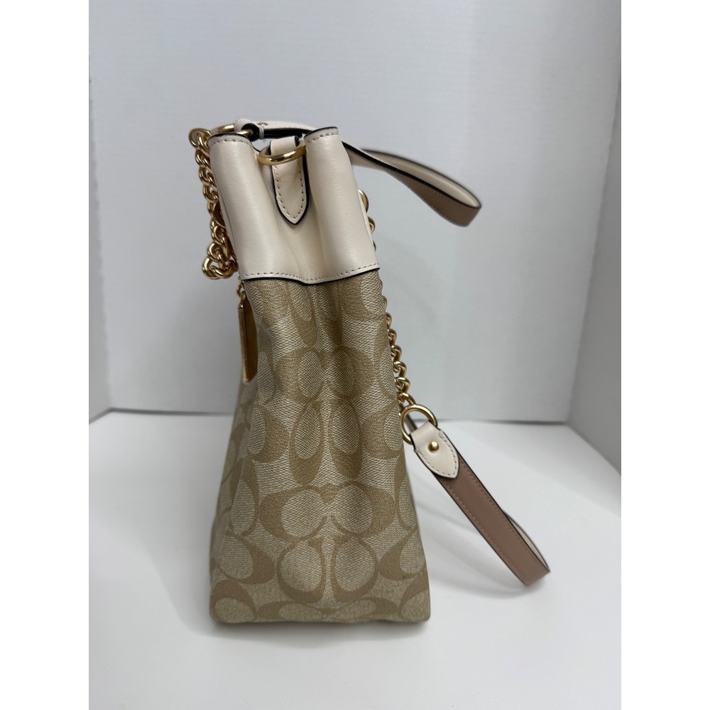 Coach C8152 Signature Canvas Mollie Tote 25 Khaki Chalk‎ Gold Chain Shoulder Bag - Picture 4 of 16